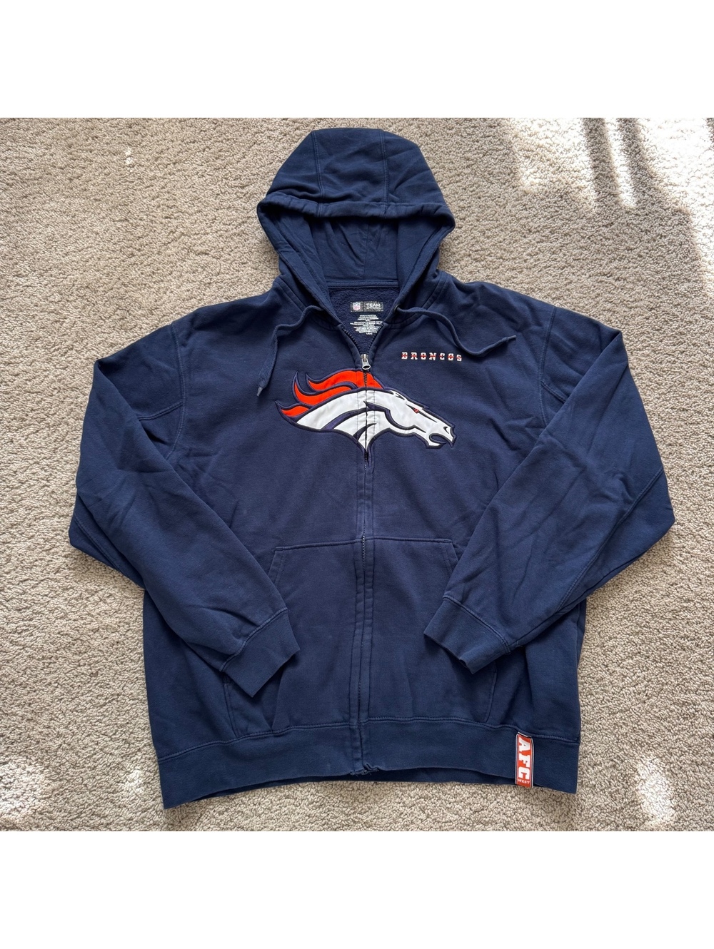 NFL Team Apparel Blue Denver Broncos Zip Front Hooded Jacket Hoodie Men's size L